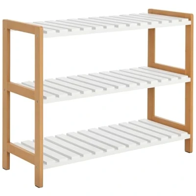 Image de HOMCOM Etagère à Chaussures, étagère de Rangement, Meuble Chaussures 3 Niveaux Bambou MDF Blanc