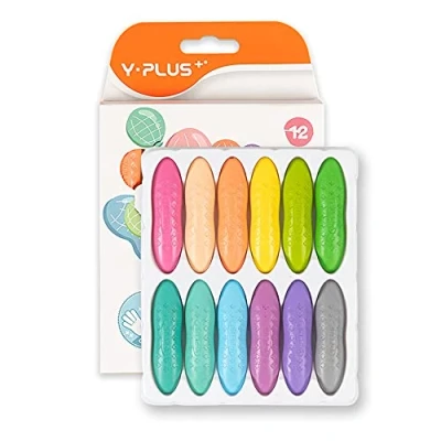 Image de YPLUS Crayons de Cacahuètes pour Les Tout Petits, Pastel 12 Couleurs Enfants Non Toxiques, Faciles à Tenir, Lavables Et Sûrs Fournitures d&#039;Art Colorier