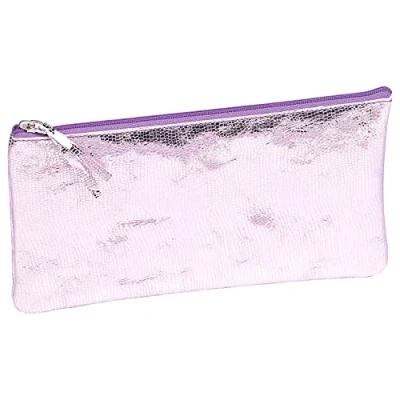 Image de Clairefontaine 410102C Trousse Scolaire Plate Miroir Rose motif Serpent 22x11 cm en Véritable Cuir d&#039;Agneau