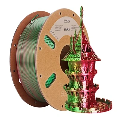 Image de ERYONE Double Filament PLA Bicolore 1,75 mm, pour Imprimante 3D Bobine de 1 kg +/ 0,02 Soie Rouge et Verte