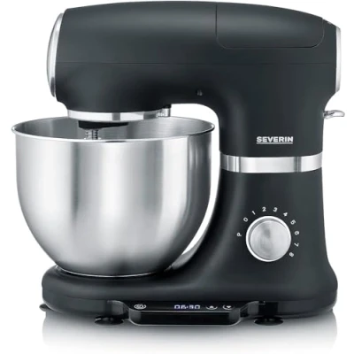Image de SEVERIN robot de cuisine avec balance intégrée, pâtissier pour 3 kg pâte ou 5,5 L, ménager robuste crochet à pétrir, batteur plat et fouet, 1 000 W, noir, KM 3898