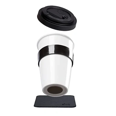 Image de Silwy Magnetic Porcelain to Go tasse 350 ml blanc avec couvercle noir