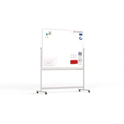 Image de ALLboards Tableau Blanc Mobile Double Face Magnétique Effaçable à Sec avec Cadre en Aluminium 150x120cm, Rotatif Whiteboard