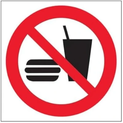 Image de vsafety 51008 at s Prohibition Logo signe, autocollant, sans Boisson ou Nourriture, Carré, 200 mm x mm, noir, rouge