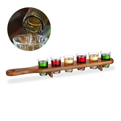 Image de Schnapsbrett Holz, 6 Schnapsgläser, 4 cl, praktische Schnapslatte, halber Meter, tolle Geschenkidee, Shotbrett, braun