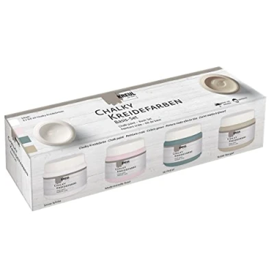 Image de KREUL 75305 Chalky 4er Set Peinture à la craie (150 ml) opaque douce, mate, séchage rapide Couleurs blanc, rose, bleu et beige