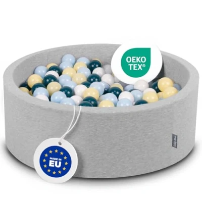 Image de KiddyMoon Piscine À Balles pour Bébé Rond 90X30cm/200 7Cm Fosses Boules Jouet Enfant, Gris Clair:Turquoise Foncé/Bleu Pastel/Jaune Pastel/Blanc