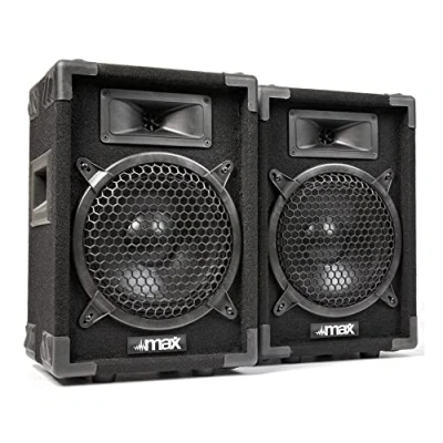Image de MAX Max8PAIR Paire d&#039;Enceintes Passives 8&quot; Puissance 400 Watts, 88dB, Caisse Solide pour Le Transport, Larges Poignées et Coins de Protections, Parfait Utilisation Mobile