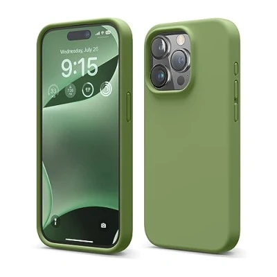 Image de elago Coque Silicone Liquide Compatible avec iPhone 15 Pro, Qualité Supérieure, Protection Intégrale [Structure Antichoc 4 Couches], Doublure Microfibre Douce Anti Rayures (Vert Cèdre)