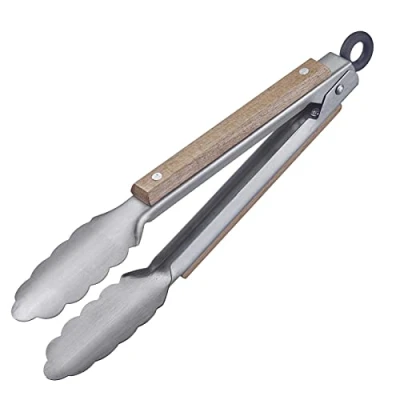 Image de Westmark 16272270 pince à barbecue + de service avec singe en acier inoxydable et éléments bois sur les poignées, longueur 27 cm, inoxydable/bois Classic Wood Mini argent/marron