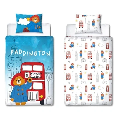 Image de Character World Paddington Bear™ Parure de lit Simple avec Housse Couette réversible 2 côtés et taie d&#039;oreiller Assortie en Polycoton Blanc Bleu