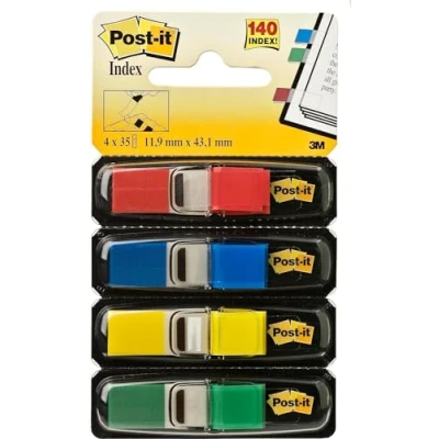 Image de Post it Marque Pages Étroits, Pack de 4 Distributeurs, 35 par Distributeur, 11.9 mm x 43.2 mm, Jaune, Rouge, Vert, Bleu Couleurs Pour Marquer, Surligner ou Codifier des Informations