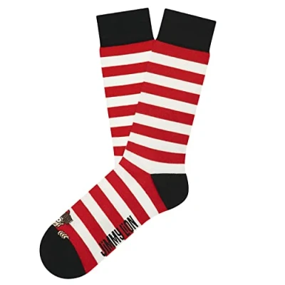Image de Jimmy Lion Chaussettes Where&#039;s Wally ? fabriquées en coton peigné. Tailles 36 40 41 46 demi tige., Peek A Boo Rouge et blanc,