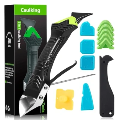 Image de Outils de l&#039;enlève Joint 5 en 1, Enlever Silicone kit Lisseur Joints Grattoir à Coulis Avec 4 d’Angle, 6 Calfeutrage Et 1 Rainurage