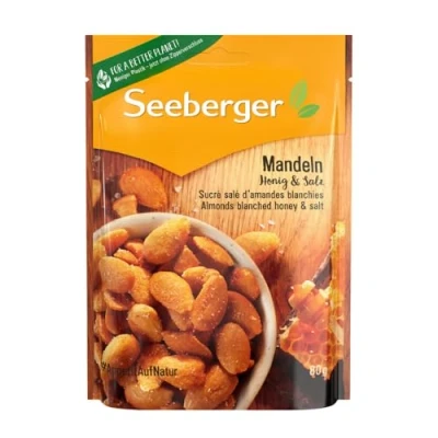 Image de Seeberger Sucré salé d&#039;amandes blanchies : la douceur du miel et un petit goût des amandes pour vous accompagner partout grillées &amp; salées, végétarien (13 x 80 g)
