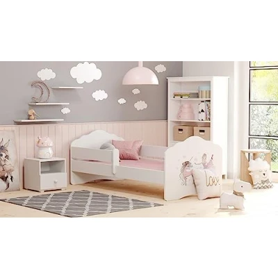 Image de KOBI Lit Enfant FALA Blanc 140x70 cm Garcon Petite Fille Lits pour Enfants avec Un Matelas et Cadre Meuble la Chambre Bebe Simple Barriere