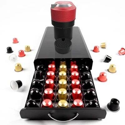 Image de Gadgy Porte capsules pour Nespresso compatible avec plus d&#039;ordre et d&#039;espace Rangement de 50 café Acier inoxydable Noir