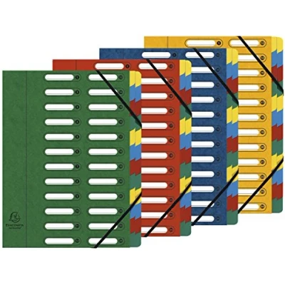 Image de Exacompta Réf. 5324E Carton de 4 trieurs HARMONIKA avec élastiques et fenêtres découpées couverture en carte lustrée dos extensible 24 compartiments pour A4 dim 24,5 x 32cm assorties