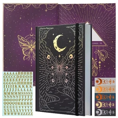 Image de TIEFOSSI carnet de notes à pois, journal papillon pour femmes hommes, papier épais 140 g/m² avec 256 pages numérotées, couverture rigide A5 l&#039;écriture bureau scolaire
