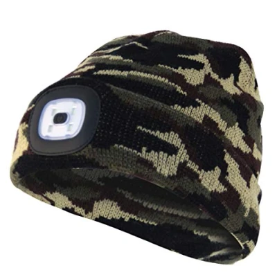 Image de Velamp CAP06 Lighthouse Bonnet à LED rechargeable par USB, lumineux 100 lumen, taille unique, lavable, pour le sport et travail, Vert camouflage