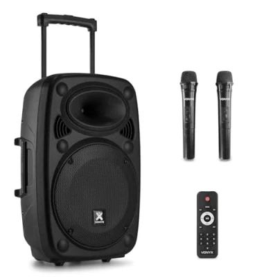 Image de Vonyx Verve38 Enceinte Sono Portable 800W, Bluetooth Puissante, 2 Micros sans Fil, Poignées et roulettes de Transport, Idéale pour Vos Evénements, Karaoké, Fêtes en Extérieur