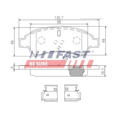 Image de FAST FT29518 Jeu de plaquettes frein Essieu avant contact signal d&#039;usure exclu CITROËN: C3 I 3/5 portes, C4 Xsara Picasso