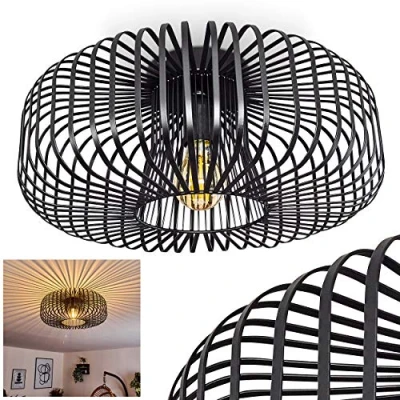 Image de hofstein Plafonnier Wemude en métal noir, abat jour rétro moderne créant un effet lumineux au plafond, idéal dans salon vintage, pour 1 ampoule E27, ampoule(s) non incluse(s)