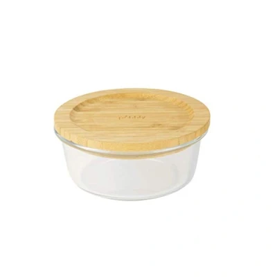 Image de PEBBLY PKV 017 Boite Ronde borosolicate et Couvercle Bambou 620ml, Verre Borosilicate, Transparent, Ø15x6cm