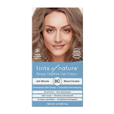 Image de Tints of Nature 8C Ash Blonde Permanent Hair Dye, Coloration Capillaire Permanente, Nourrit les Cheveux et Couvre Gris, Sans Ammoniac, Blond Cendré 130 ml