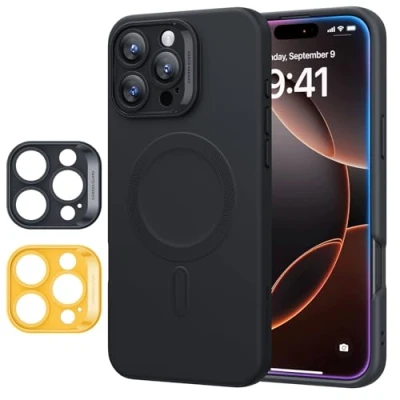Image de ESR Coque pour iPhone 16 Pro avec MagSafe, Recharge Magnétique, en Silicone, Lisse, Fine, Anti Chocs, Protection Totale D&#039;écran et D&#039;appareil Photo, Rayures, Microfibre Douce, Noir