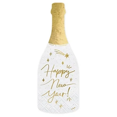 Image de 20 Serviettes en papier bouteille Happy New Year 14,5 x 12 cm Blanc