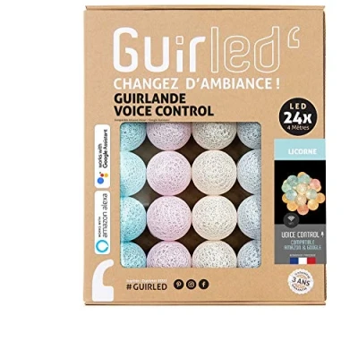 Image de GuirLED Guirlande lumineuse boules coton LED USB Commande Vocale Amazon Alexa &amp; Google Assistant Programmable à l&#039;infini Adaptateur secteur 2xUSB inclus 24 2.4 Licorne