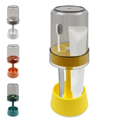 Image de support de brosse à dents avec couvercle pour dents, dentifrice 3 emplacements, rangement dentaire (jaune)