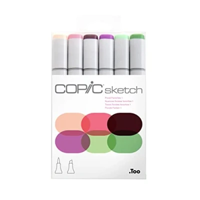 Image de COPIC Sketch Set « Floral Favorite 1 », 6 Twin Marker avec une pointe moyenne et brosse