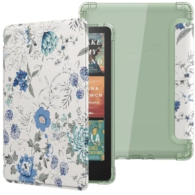Image de MoKo Coque pour 7&quot; Kindle Paperwhite 12 Gén Modèle 2024 et Colorsoft Signature Edition 2024, Étui de Protection Ultra Clair en TPU Souple Transparent avec Auto Réveil/Sommeil, Blanc &amp; Bleu