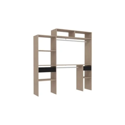 Image de Kit dressing extensible ARTIC EKIPA Chêne et noir 2 penderies + tiroirs Surmeuble L198 x P40 H202 cm