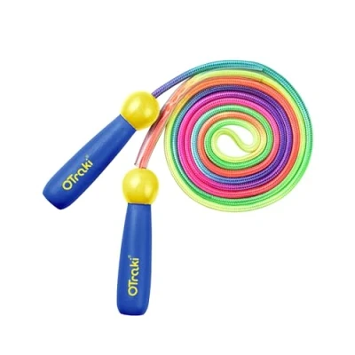 Image de OTraki Corde a Sauter Enfant Fille Garçon Cadeau, à Sport avec Poignée en Bois Antidérapant et de Coton, Jump Rope Réglable pour Débutante École Exercer Activités Extérieures, Bleu