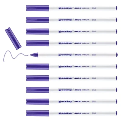 Image de edding 4600 feutre pour textiles violet 10 pièces pointe ronde de 1 mm textile lavable en machine (60 C) décorer le tissu marqueur