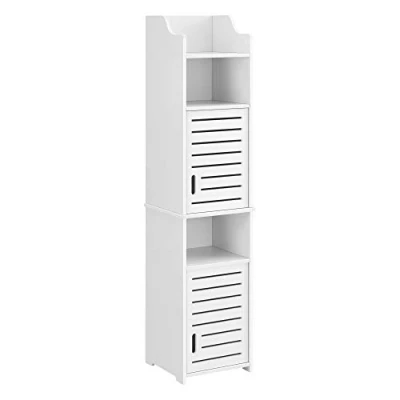 Image de [en.casa] Meuble Colonne pour Salle de Bain Rangement à Portes avec Plusieurs Compartiments Stockage Bois Composite 135 x 32 cm Blanc