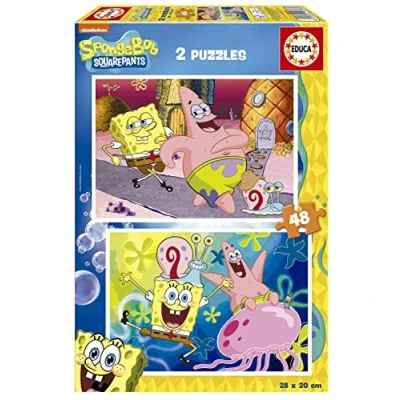 Image de Educa Bob l&#039;Éponge? Lot de 2 Puzzles pour Enfants 48 Pièces. Taille Une Fois assemblé 28 x 20 Cm. Composé Grandes Pièces Parfaitement Finies. Recommandé à partir 3 ans (19388)
