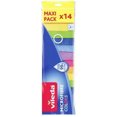 Image de Vileda Colors Lot de 14 Chiffons Nettoyage en Microfibre pour Usage Sec et Humide, 100% Microfibre, 30 x cm, Multicolore