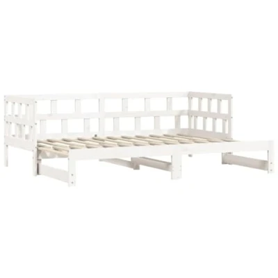 Image de vidaXL lit de Jour avec gigogne Blanc 80x200 cm Bois pin Massif, canapé lit, d&#039;invité, Repos Double, Jour, d&#039;appoint
