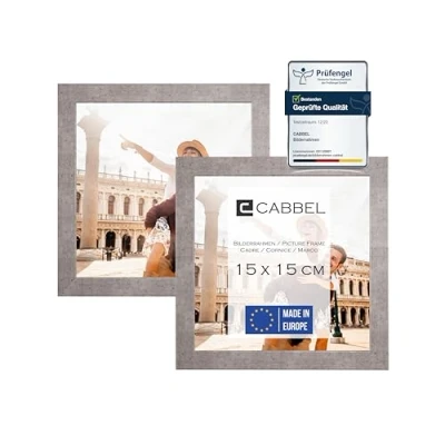 Image de CABBEL Lot de 2 cadres photo 15x15 cm, Gris (Béton), cadre stable en bois MDF, verre plexi incassable, à suspendre &amp; poser, idéal pour photos/images/collages