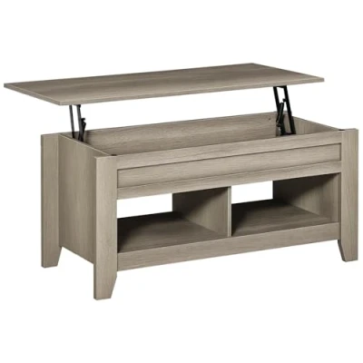 Image de HOMCOM Table Basse relevable 2 niches et Coffre en Bois chêne