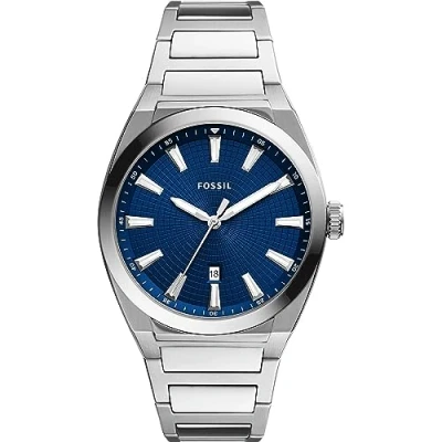 Image de Fossil Montre pour hommes Everett 3 Hand, mouvement à quartz, boîtier en acier inoxydable argenté de 42 mm avec bracelet inoxydable, FS5822