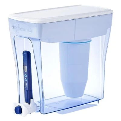 Image de ZeroWater Carafe filtrante d&#039;eau en 5 étapes 4,7L, certifiée NSF pour la réduction des particules de plomb, les métaux lourds et SPFO/APFO, Blanc Bleu