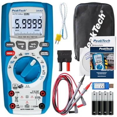 Image de PeakTech 3442 Multimètre Numérique True RMS, avec 60 000 counts et Bluetooth 4.0, Portable Professionnel, Auto Hold, TÜV/GS, Voltmètre, Testeur de Continuité CAT III 1000V