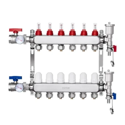 Image de VEVOR 6 verwarmingscircuits verwarmingscircuitverdeler vloerverwarmingsstroomindicator 5L/min