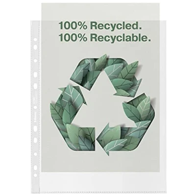 Image de Esselte Pochettes Recycle A4 Maxi, PP Gaufré Extra Résistant Grande Capacité, 100 microns, Perforées, Paquet de 100, 627503