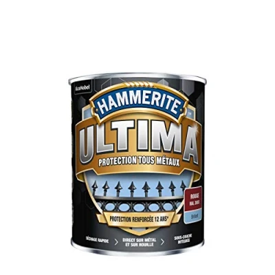 Image de Hammerite Ultima Peinture Acrylique Tous Métaux 3 en 1 : Antirouille, Direct sur Rouille et Sans Sous couche Brillant Rouge 2,5 L